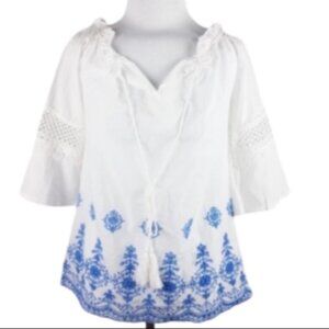 NEW White Embroidered Folklore Tunic Top Crochet